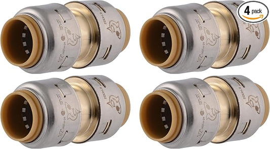 SharkBite Max 1/2 Inch Coupling, Pack of 4, Push to Connect Brass Plumbing Fitting, PEX Pipe, Copper, CPVC, PE-RT, HDPE, UR008A4