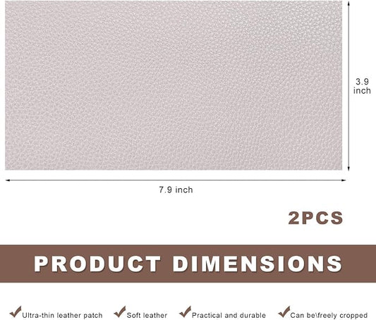 2 PCS Leather Repair Patch Tape, 4 x 8 Inch Self-Adhesive PU Vinyl Repair Kit Cuttable Patches, Portable Super-Thin Leather Patch Tape for Repairing Car Seats Sofas Chairs (Light Gray)