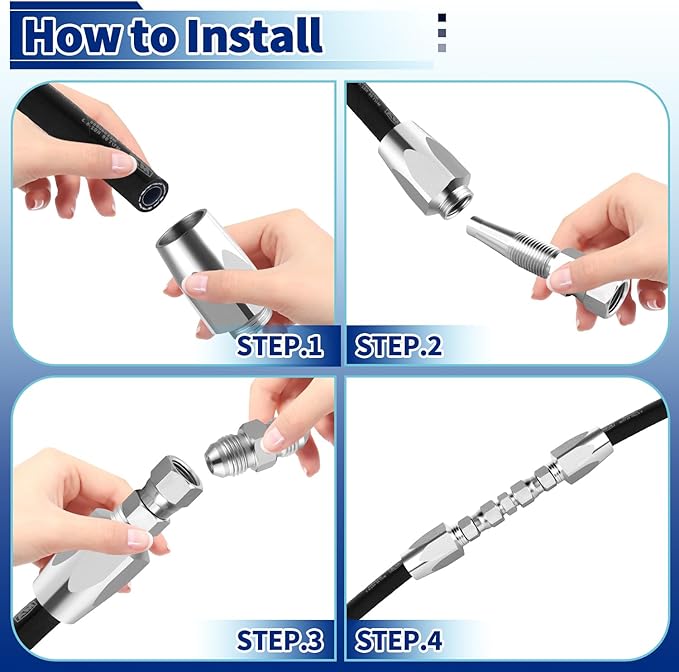 Hydraulic Hose Repair Kit, 3/8'' Hydraulic Hose Field Repair Kit, 2pcs Reusable Tool Heavy Duty Galvanized Carbon Steel Fittings