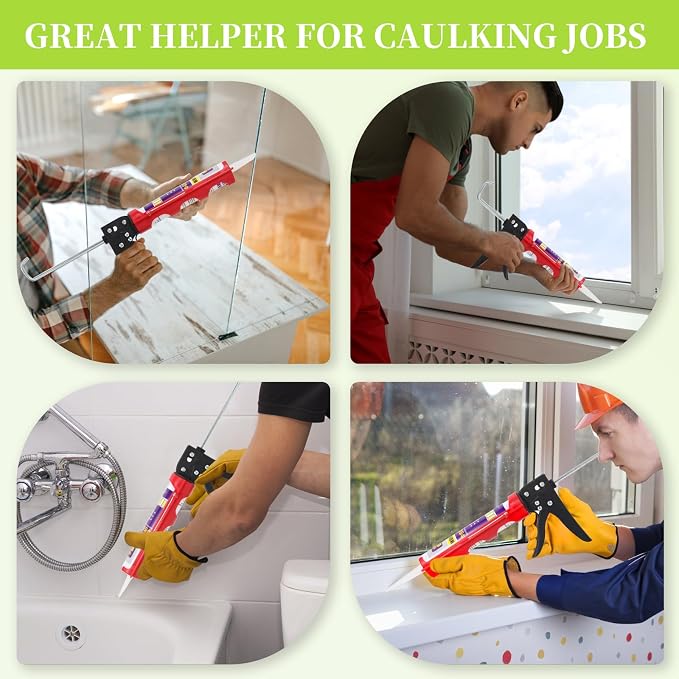 Drip-free Caulking Gun Ratchet Rod Silicone Gun Sealant Dispenser Joint Grouting Gun 15:1 Thrust Ratio Labor-Saving Lightweight Nylon Frame Cartridge Gun for 10oz/300ml Standard Caulk Tubes