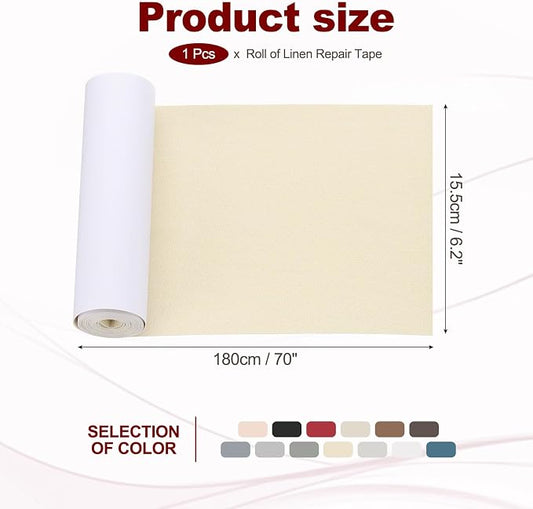 PATIKIL 70x6.2 Inch Linen Repair Tape, Repair Fabric Patch Self Adhesive Couch Patch Line Repair Patch for Furniture Sofa Car Seats Office Chairs, Apricot White