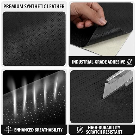 Qextce Perforated Leather Repair Patch Tape, Grey, 8x100 Inch | Breathable, Self-Adhesive, For Furniture, Couches, Car Seats, Office Chairs, Faux Leather & Vinyl Repair Kit