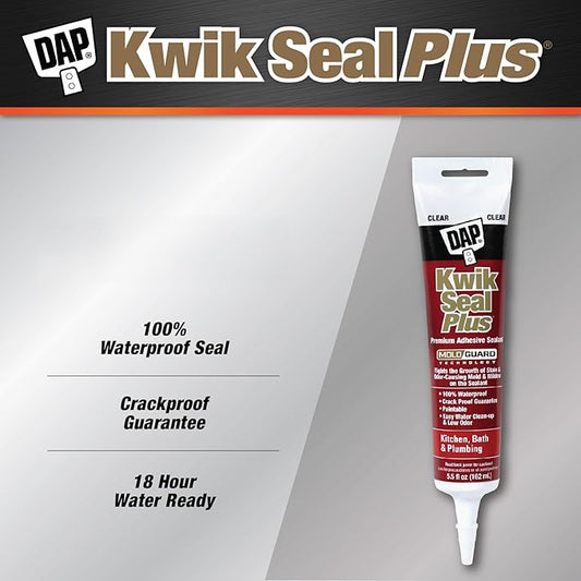 DAP Kwik Seal Plus Kitchen & Bath Adhesive Sealant, Clear, 5.5 Oz (7079818546)
