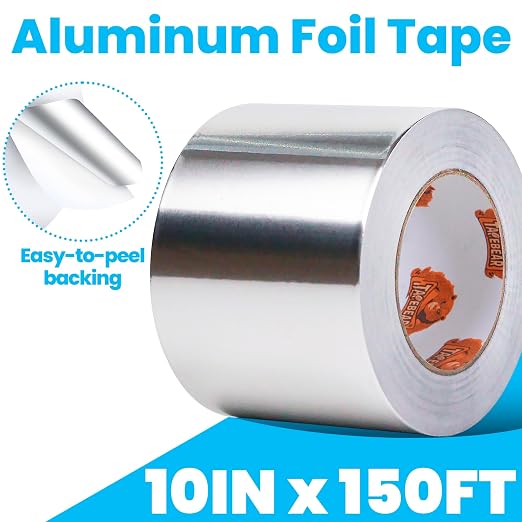TAPEBEAR Aluminum Foil Tape 10" x 150FT, Heat Reflective Professional Heat Resistant Tape Insulation Heat Shield Silver Metal Tape for Dryer Vent, HVAC, Air Ducts, Metal Repair, AC Vents