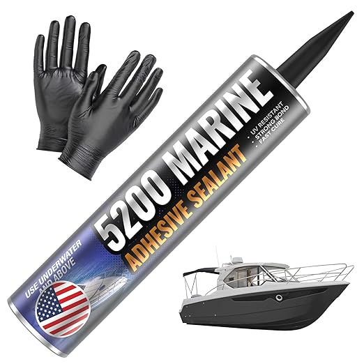 5200 Marine Sealant - Fast-Cure, High-Bond, UV-Resistant Underwater Marine Adhesive Sealant for Boats, Hulls, Decks, and RVs - with Gloves, Nozzle, White 10 oz