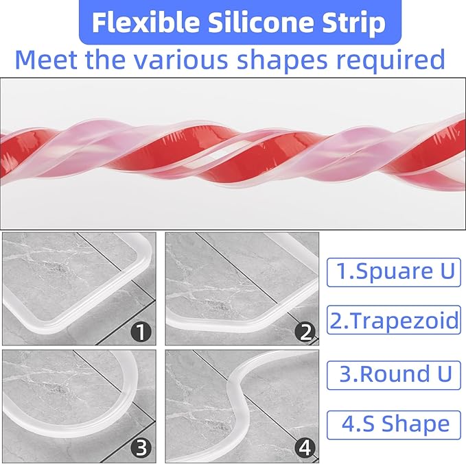 39 Inch Shower Threshold Water Dam Barrier,Silicone Shower Door Bottom Seal for Water Stopper,Flexible Edge Trim for Countertop Water Stopper,Self Adhesive Water Blocker for Bathtub,Transparent