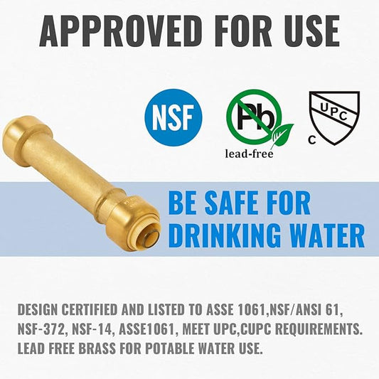 SUNGATOR 1/2 Inch Slip Coupling, Fatest Way for Emergency Repair and Leaks Fix, No Lead Brass Push-to-Connect Plumbing Fittings for PEX Pipe, Copper, CPVC, PE-RT, With 1 Disconnect Clip, Pack of 6