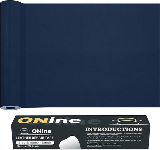 ONine Leather Repair Tape,Self Adhesive Leather Repair Patch,Leather Patches for Furniture,Sofa,Car Seats,Office Chair. Vinyl Repair Kit 8x48in(Blue)