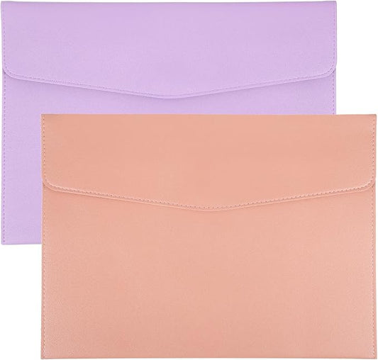 PATIKIL 2Pcs PU Leather A4 File Folder, Document Holder Envelope Waterproof Napa Texture Filing Organizer Portfolio Folder Case with Magnetic Snap for Home Office, Purple, Pink