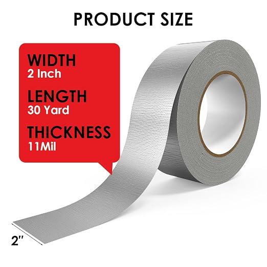 Duct Tape Heavy Duty - 2 Inch x 30 Yard, Strong Adhesive and No Residue, Waterproof Duct Tape Tearable for Indoor or Outdoor Binding and Packing Projects, Multi Purpose Repairs (Gray)