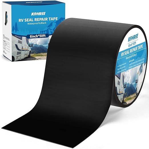 Kohree Butyl Sealant Tape, RV Roof Tape Black, 6 Inch x 50 Foot RV Sealant Waterproof Roofing Tape UV & Weatherproof, for RV Repair, Window, Boat,Truck & Camper