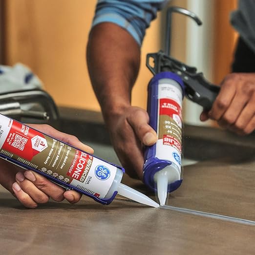 GE Advanced Silicone Caulk for Kitchen & Bathroom, Clear, 10 fl oz Cartridge, 2 Pack - 100% Waterproof Silicone Sealant, 5X Stronger Adhesion, Shrink & Crack Proof