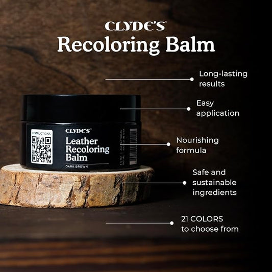 Clyde's™ Leather Company Leather Recoloring Balm – Color Restore & Scratch Repair Kit for Faded Leather Furniture, Car Seats, Sofa & Vinyl | 23 Colors | Non-Toxic Dye