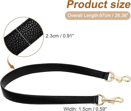 uxcell 25.59 Inch PU Leather Short Bag Strap with Clasp, Purse Handles Handbags Replacement Straps for Clutch Bag Underarm Bags, Black, Gold Buckle