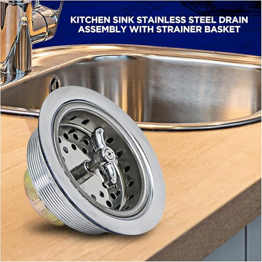 Highcraft 9763 Kitchen Sink (3-1/2 Inch) Stainless Steel Drain Assembly With Strainer Basket Spin and Seal With Threaded Stopper