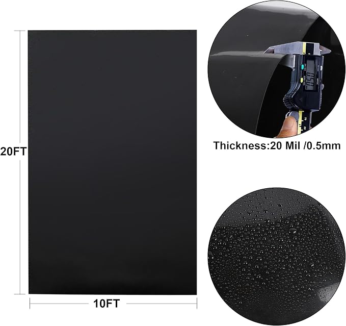 Adroiteet 10 x 20 FT Pond Liner, Fish Pond HDPE Liner, Pond Liners for Outdoor Ponds, Koi Ponds, Garden Fountain, Waterfall