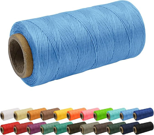 JeogYong 1mm Waxed Thread, 284 Yards 150D Flat Leather Sewing Thread, Waxed Cord for Leather Craft, Bookbinding, Shoes Repairing (Sky Blue)