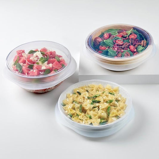 Stasher Premium Reusable Silicone Stretch Lids, Clear, 3pk of 9” Lids, Airtight Seal, Food Container Covers, BPA Free, Leak-free, Dishwasher Safe, Microwave Safe, Eco-Friendly