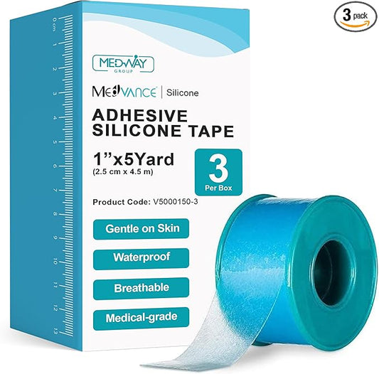 MedVance Silicone Tape Medical, Perforated Surgical Tape Sensitive Skin, Waterproof Tape for Skin, Medical Tape for Wound Care, Eyelash Tape, Gentle Skin Tape, 1" Width (3 Pack, 180 Inches)