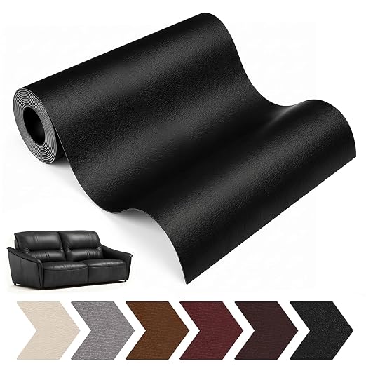 Leather Repair Patch, Large Vinyl Patch Kit, Self Adhesive Leather Repair Tape, Vinyl Repair Tape, for Couches, Car Seats, Chairs, Furniture (Black, 17 x 79 Inch)
