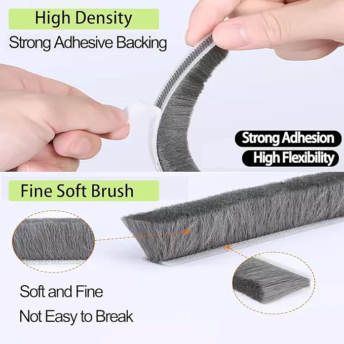ZOMPAGO Brush Weather Stripping 0.4in(T) x 0.4in(W) x 33FT Grey Door Seal Strip for Door Frame, Sliding Glass Door Draft Stopper Window Soundproofing Bristle Door Sweep Weatherstripping