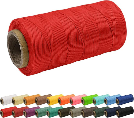 JeogYong 1mm Waxed Thread, 284 Yards 150D Flat Leather Sewing Thread, Hand Sewing Waxed Cord for Leather Craft, Bookbinding, Shoes Repairing (Red)