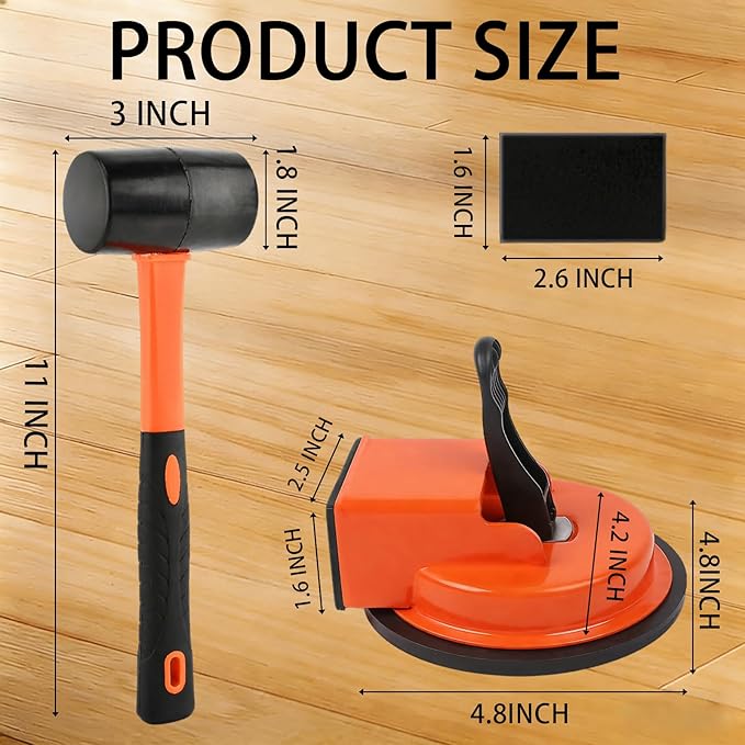 Floor Gap Fixer Tool, Newly Laminate Floor Gap Repair Tool, Enhanced Vacuum Suction Cup, Floor Suction Cup Tool for Gaps, Vinyl, Wood & Tile Flooring (Orange)