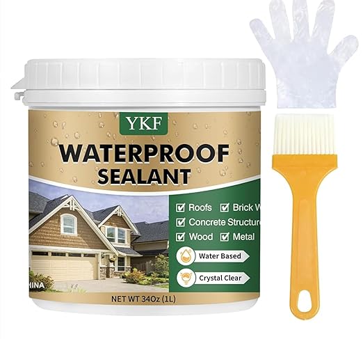 Invisible Waterproof Sealant (34 fl oz), Clear Leak Repair Paint with Brush, Easy DIY Anti-Leakage Agent for Window Sills, Bathrooms, Roofs & Exterior Walls