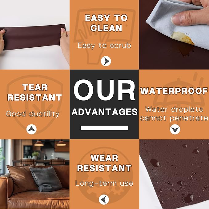 Fadoub Leather Repair Patch, 4 x 63In Self Adhesive Leather Repair Tape for Furniture, Vinyl Repair Tape for Repairing Vinyl, Couch, Sofa, Car Seats, Car Interior (Brown)