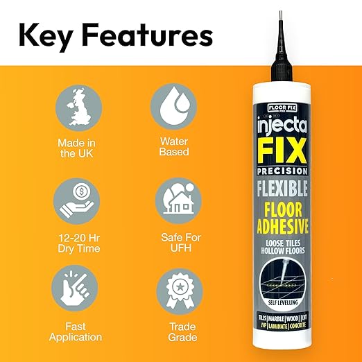 Floor-Fix Pro Injectafix Tile Repair Kit – Extra Strength Tile Adhesive for Loose & Hollow Floor Tiles, Wood, Laminate & LVT – Injection Repair Glue with Stainless Steel Precision Tip 10.1 fl oz