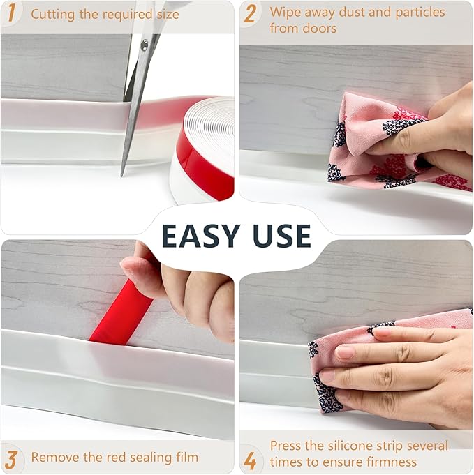 【2026 New Upgrade】 Wide Silicone Weather Stripping Door Seal with Strong Adhesive 2" x 20 ft, Draft Stopper Tape for Door Frame, Side and Bottom Gaps Strip for Glass Shower, Black