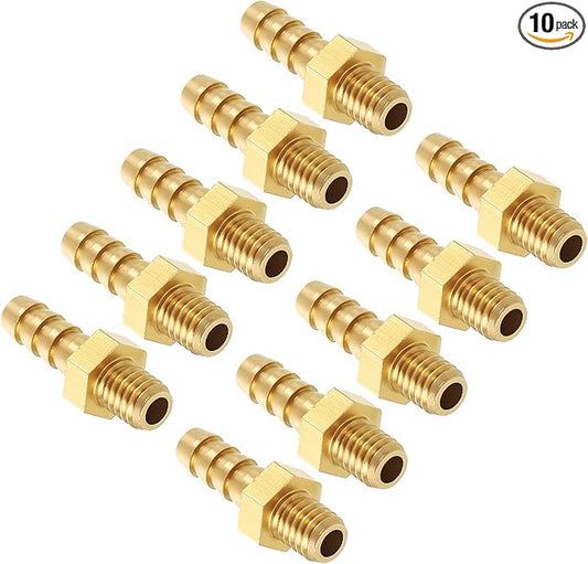 Pack of 10 Brass Hose Barb Fittings Adapter Connector 4mm Hose Barb to M5x0.8 Male Fittings for Home Machines, Massage Bathtubs, and Irrigation Systems