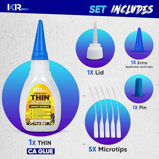 CA Glue Thin Viscosity Kit (3x1.75 oz.) Cyanoacrylate Glue, Super Glue for Precision Repairs, Wood, Plastic, Model Building, Crafts, and 3D Printing, Fast-Drying Adhesive for Tight Spaces and Cracks