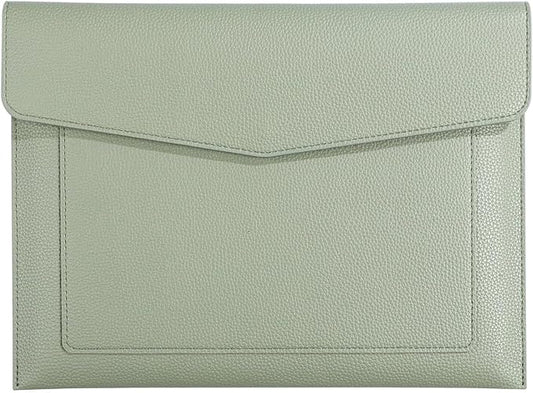 A4 Large Capacity Document Bag, Premium PU Leather File Holder, Multi-Color, Double-Layer Design, 13.39 x 10.04 Inches (Green)
