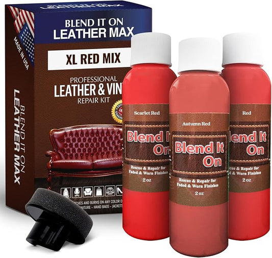 Blend It On Extra Large Leather Repair Kit, 6 Full Ounces for Furniture, Jacket, Sofa, Car Seat, Boots, Easy Instructions to Match Colors, Restore Any Material No Mixing Chart Needed (Red Mix)