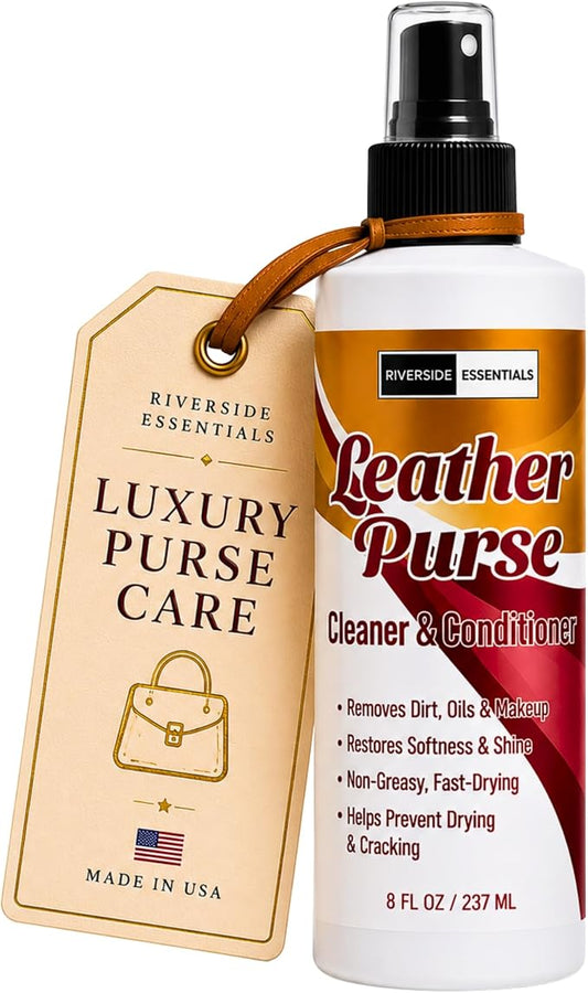 Leather Purse Cleaner & Conditioner (8oz) – High End 3-in-1 Spray for Purses, Designer Bags & Luxury Handbags – Cleans, Conditions, Deodorizes & Restores Finished Leather - Made in USA