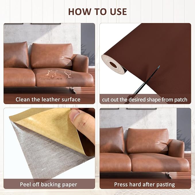 AOOTOOLINK Leather Repair Patch 35X79 Inch Self Adhesive Leather Repair, Large Leather Repair Tape for Couches, Furniture, Car Seats, Cabinets, Sofa, Handbags (Dark Brown, 35X79 Inch)