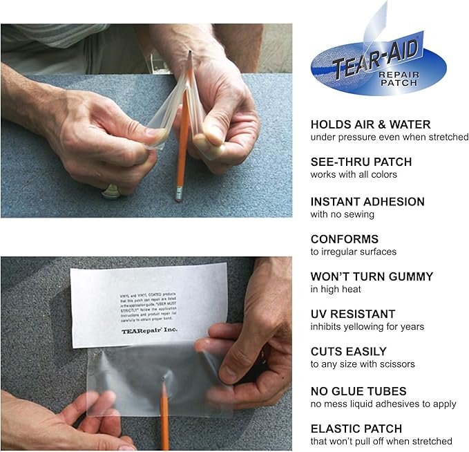 TEAR-AID Fabric Repair Kit, Type A Clear Patch for Canvas, Fiberglass, Leather, Polyester, Nylon & More, Gold Box, 2 Pack