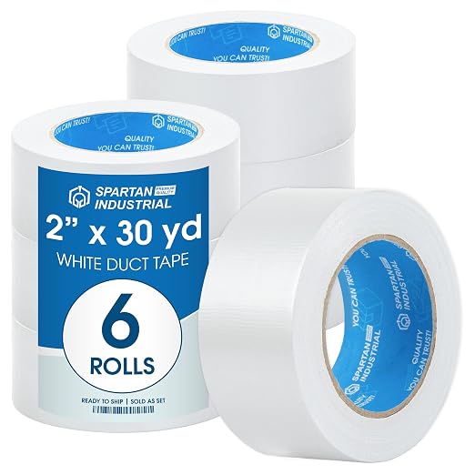 Spartan Industrial - 2" X 30 yd White Duct Tape - 6 Rolls of Water-Resistant Duct Tape for Outdoor and Indoor Use - No Residue, 9 Mil