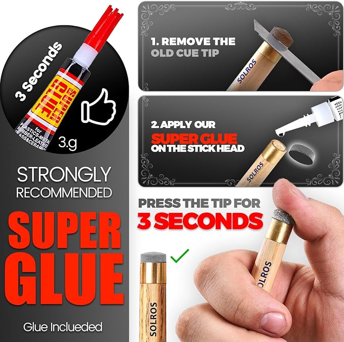 Billiard Pool Cue Tips - Pool Cue Stick Tips Replacement Repair Kit Billiard Cue Tips with Storage Box for Pool Table Cues Stick Tips Head and Leather Snooker Stick - SOLROS