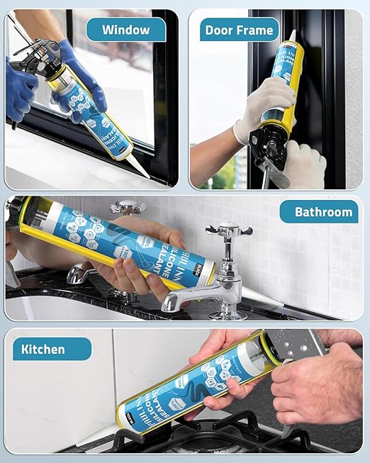 PAULINN 12 Packs Black Silicone Sealant 100% Waterproof Silicone Caulk