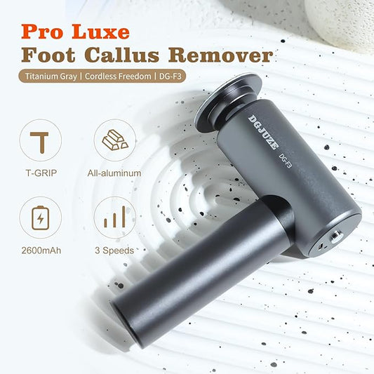 Premium Electric Foot Callus Remover, Ergonomic T-Grip 2600mAh Rechargeable 3 Speeds All Metal Foot File for Dead Skin Cracked Heels Pedicure Sander at Home with 60pcs Sandpaper Pads (Grey)