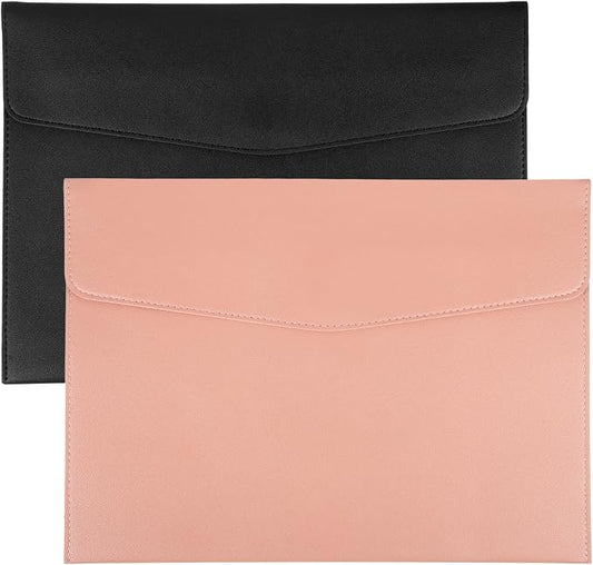 PATIKIL 2Pcs PU Leather A4 File Folder, Document Holder Envelope Waterproof Napa Texture Filing Organizer Portfolio Folder Case with Magnetic Snap Closure for Home Office, Black, Pink