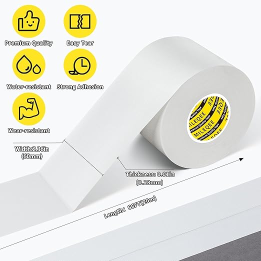 Duct Tape Heavy Duty Single Sided, Strong Adhesive High Strength, Waterproof Mesh Tape for Indoor and Outdoor Repairing Sealing Bonding, Easy Use Hand Tearable, 2.36 Inch x 66 Feet, White