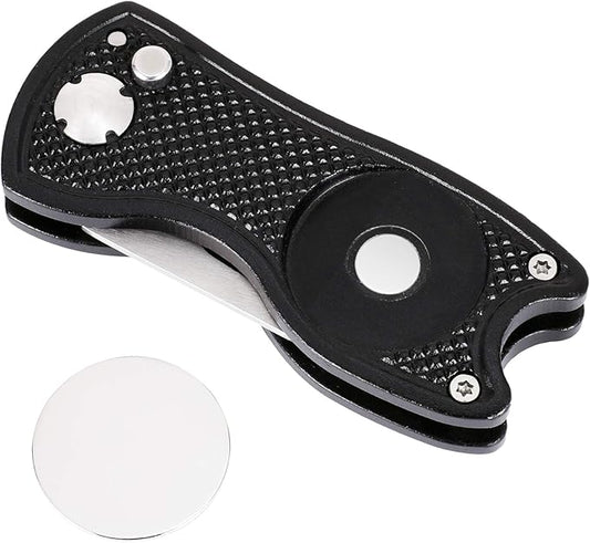 Mile High Life Golf Divot Repair Tool, All Metal Foldable Divot Tool with Pop-up Button & Magnetic Ball Marker, 2-6 Pack
