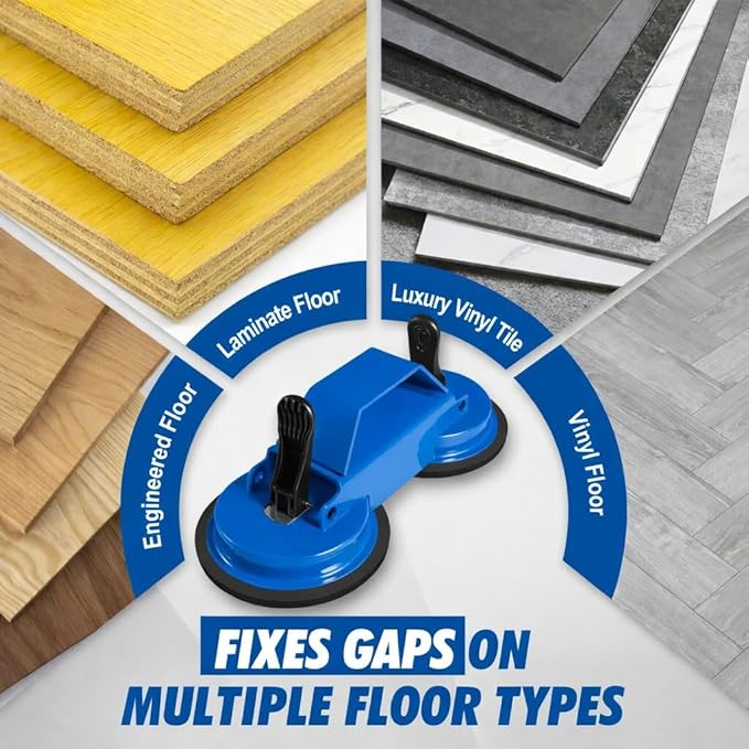 Floor Gap Fixer Tool with Dual Silicone Suction Cups & Rubber Hammer – 45° Angled Striking Surface, Includes Adhesive Pads – for Laminate, Vinyl Plank, SPC & Engineered Hardwood Floors