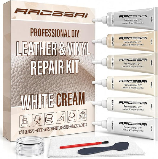 ARCSSAI ARCSSAL Cream Leather & Vinyl Repair Kit, Car Seats, Couch, Boat, Sofa, Jacket & Purse, Fix Scratch & Rip on Artificial, Faux, Genuine Leather, Easy for Anyone to Match Ideal Color