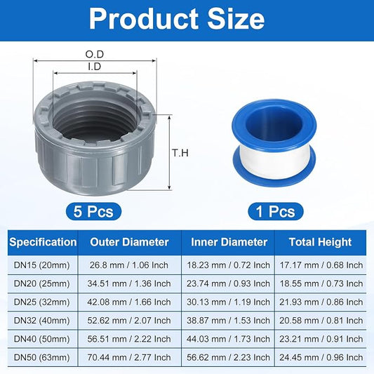 uxcell 5Pcs 3/4 Inch PT Female Thread PVC Pipe Fitting Cap, Cleanout Water Drain End Caps, Pipe Plug Socket Fittings with Tape for Water Heater Supply Lines, Plumbing, Gray