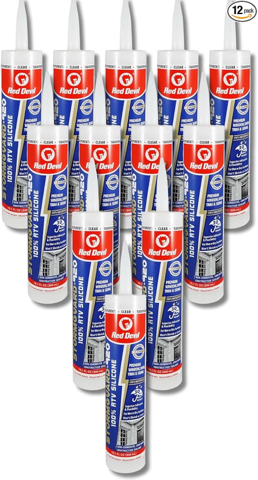Red Devil 0787 Silicone Ultra 100% RTV Silicone Sealant, 10.1 oz., Clear, 12 Pack