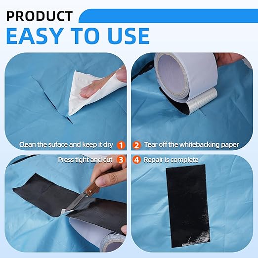 Heavy Duty Repair Tape for Tarp, Waterproof RV Awning, Outdoor Tarp, Canvas, Boat Covers, Sail, Tear Repair Patch Kit (Black)